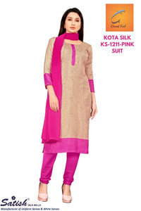 Pink Chex Kota Silk Uniform Dress Material