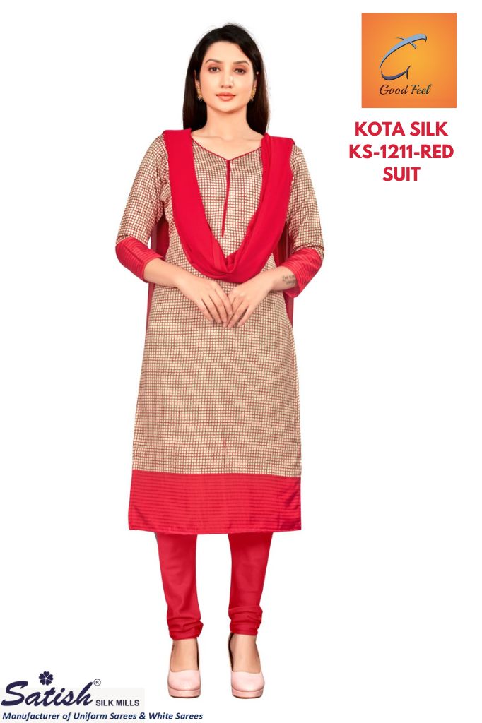 Red Chex Kota Silk Uniform Dress Material