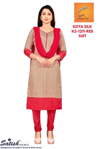 Red Chex Kota Silk Uniform Dress Material