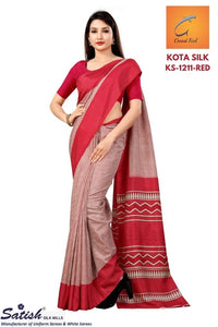 CHECKS Printed RED Kota Silk Uniform Saree