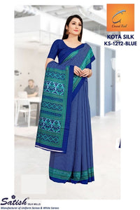 Calico Printed BLUE Kota Silk Uniform Saree