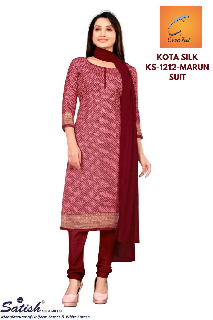 Marun Calico Printed Kota Silk Uniform Dress Material