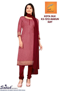 Marun Calico Printed Kota Silk Uniform Dress Material
