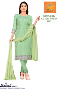 Plain Green Kota Silk  Dress Material
