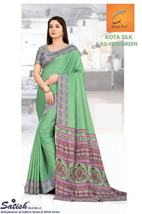 PLAIN Printed GREEN Kota Silk Uniform Saree