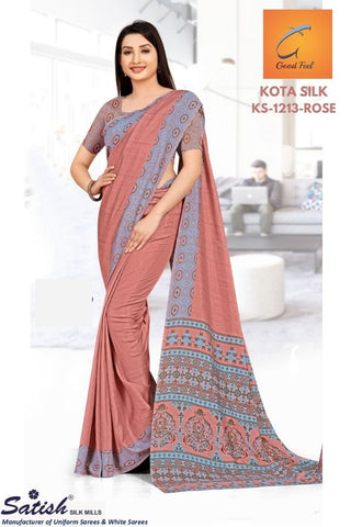 PLAIN Printed  ROSE Kota Silk Uniform Saree