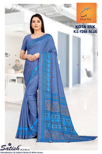 PLAIN Printed BLUE Kota Silk Uniform Saree