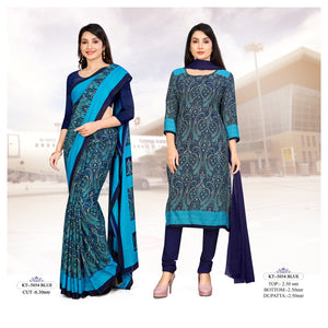 Paisley Print Blue Matt Crepe Uniform Saree & Dress Material