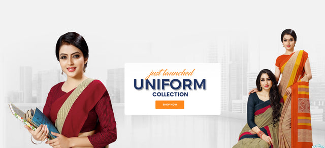 jewellery showroom uniform, political uniform saree, woman uniform saree, corporate uniform