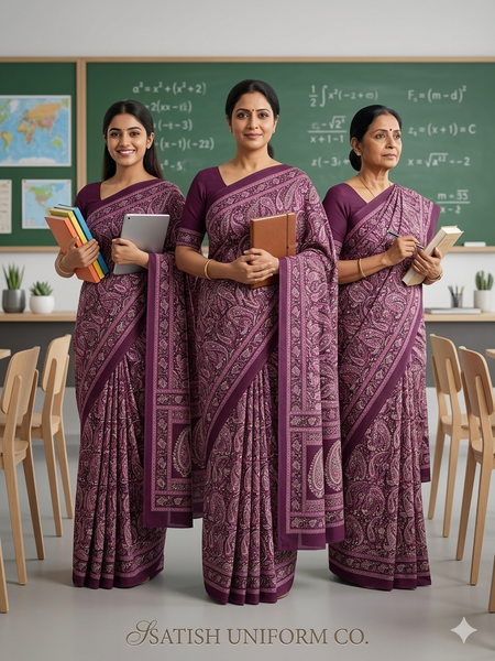 Indian female teachers in uniform saree
