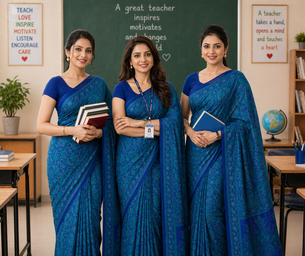 Indian female teachers in uniform saree