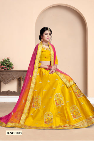 Designer Yellow Silk Embroidered Lehenga