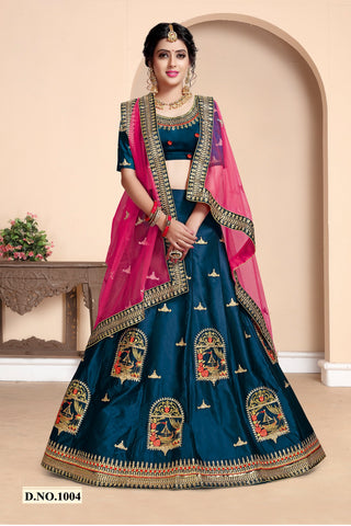 Designer Blue Silk Embroidered Lehenga