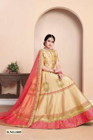 Designer Beige Silk Embroidered Lehenga