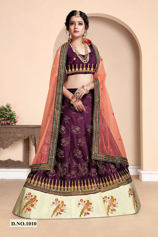 Purple Designer Silk Embroidered Lehenga