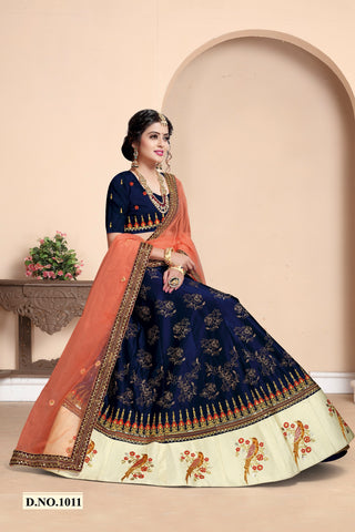 Navy Blue Designer Silk Embroidered Lehenga