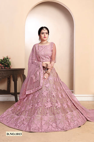 Pink Net Embroidered Lehenga