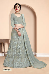 Net Embroidered Grey Lehenga