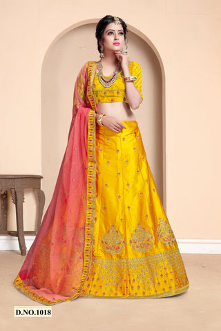 Yellow Silk Embroidered Lehenga Choli with Dupatta