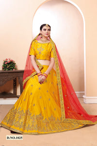 Designer Embroidered Yellow Silk Lehenga