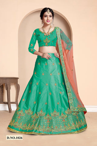 Designer Embroidered Green Silk Lehenga