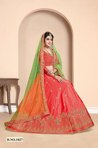 Designer Embroidered Red Silk Lehenga