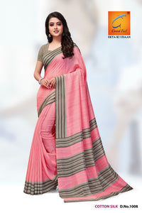 Pink Plain Border Cotton Silk Uniform Saree