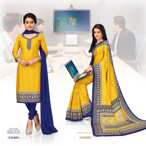 Yellow Plain Saree And Salwar Suit Crepe (Uniform Combo)