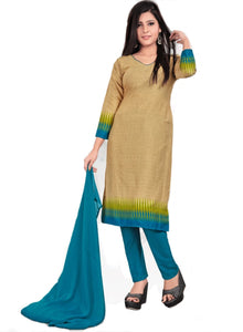 Plain Beige with Turquoise Border Crepe Uniform Dress Material