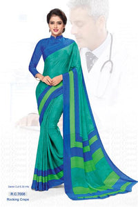 Turquoise Printed Crepe Silk Uniform Saree