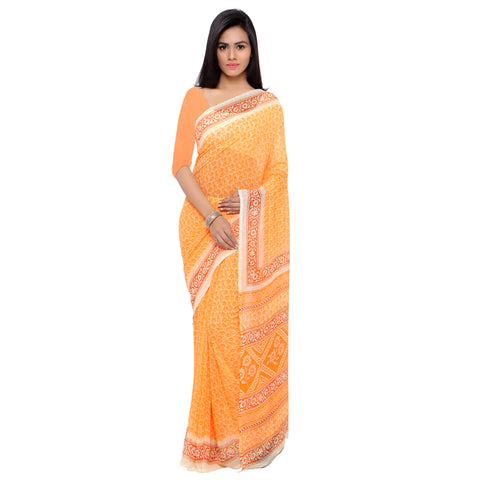 Yellow Printed Georgette Saree