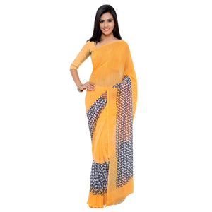 Georgette Printed Yellow Color Saree